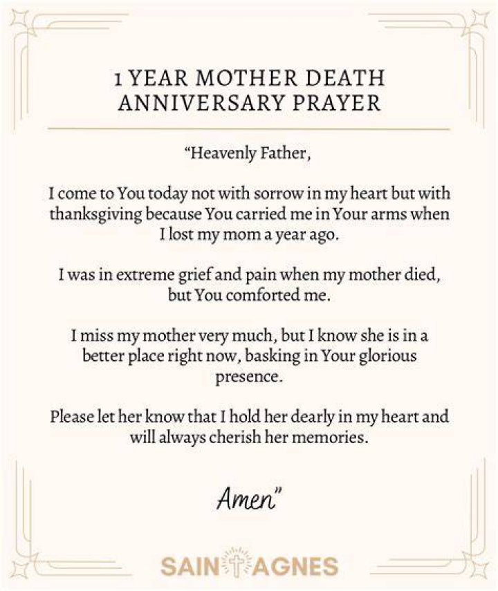 1 Year Mother's Death Anniversary 6 Prayers For God's Blessings