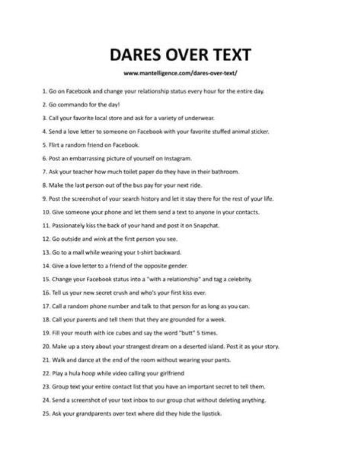 31 Dares Over Text The One List You Need For Exciting Fun Funny