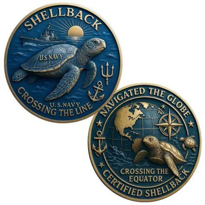 Awesome looking NAVY SHELLBACK COIN commemorates a Sailor's first