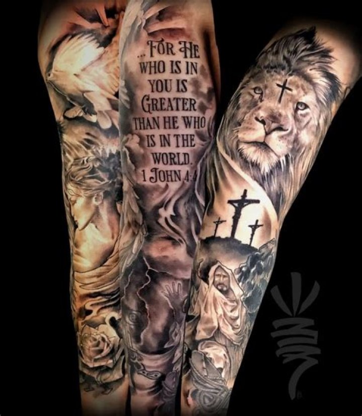 Christian tattoo. I'd like this smaller and with a white cloth maybe