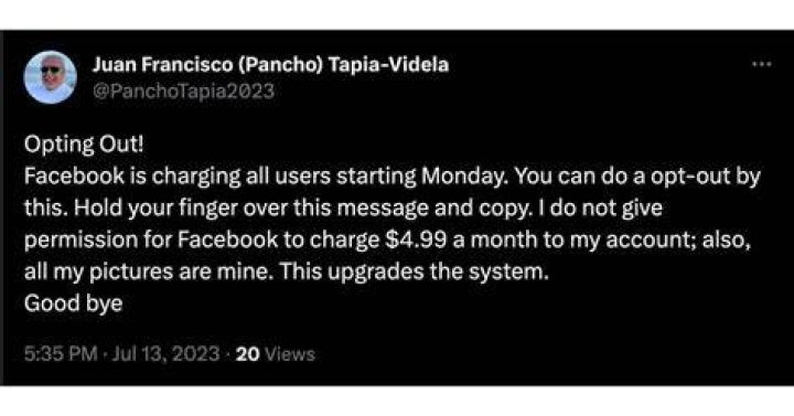Is Facebook charging 4.99 a month to use the site?