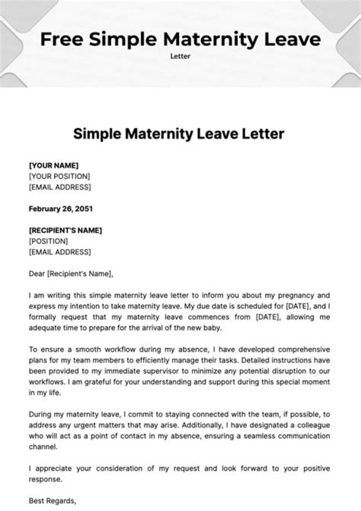 Letter for maternity leave to an employer in Word and Pdf formats