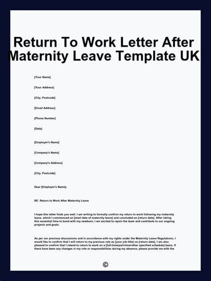 Maternity Return To Work Letter From Employer Template Collection